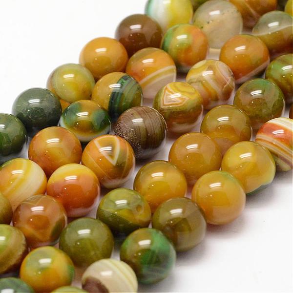 

PandaHall Natural Striped Agate/Banded Agate Bead Strands, Round, Grade A, Dyed & Heated, Yellow Green, 10mm, Hole: 1mm, about...
