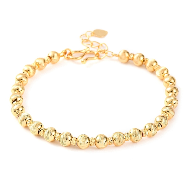 

PandaHall Brass Grooved Rondelle Beaded Bracelets for Women, Real 14K Gold Plated, 6-5/8 inch(16.8cm) Brass Rondelle