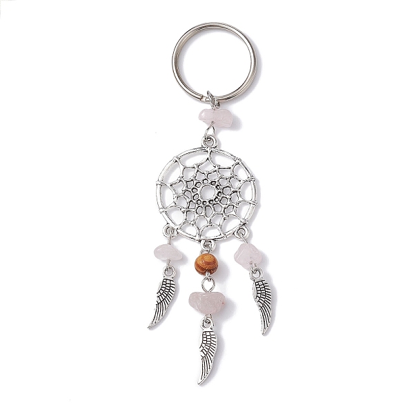 

PandaHall Woven Web/Net with Wing Alloy Pendant Keychain, with Natural Rose Quartz Chips and Iron Split Key Rings, 11cm Rose Quartz Others