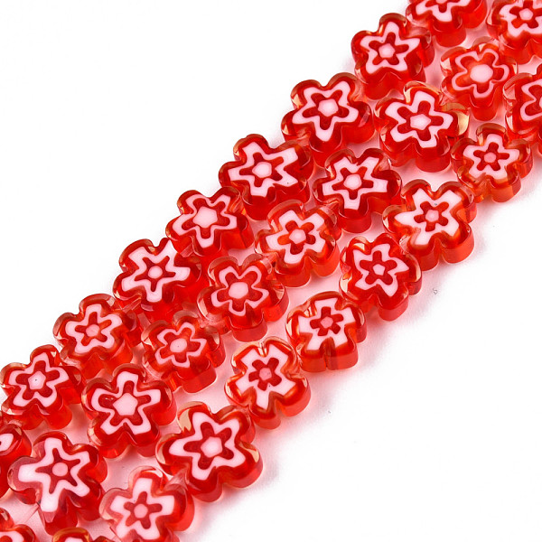

PandaHall Handmade Millefiori Glass Bead Strands, Plum Bossom, Red, 7~9x7.5~9x2.5~3mm, Hole: 1mm, about 52~54pcs/strand, 15.75 inch~15.94...