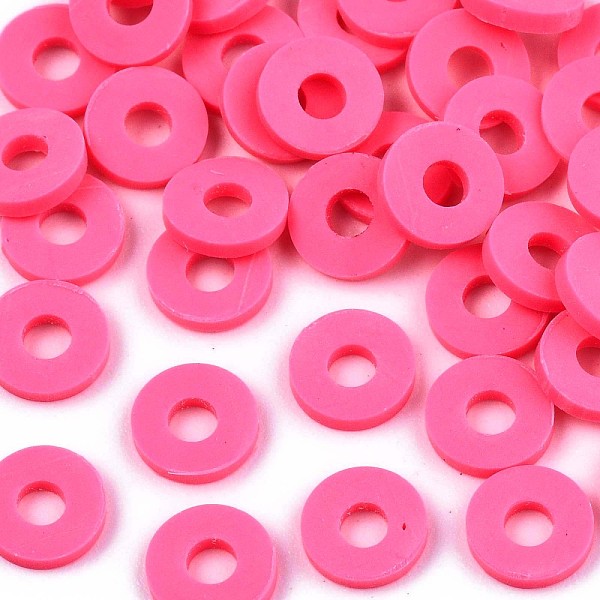 

PandaHall Handmade Polymer Clay Beads, for DIY Jewelry Crafts Supplies, Disc/Flat Round, Heishi Beads, Camellia, 4x1mm, Hole: 1mm, about..., Pink