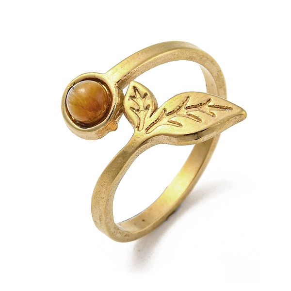 

PandaHall 304 Stainless Steel with Natural Tiger Eye Ring, US Size 7 1/4(17.5mm). Tiger Eye Leaf