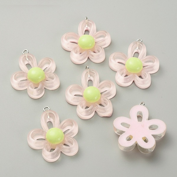 

PandaHall Transparent Resin Pendants, Flower Charms, with Platinum Tone Alloy Loops, Pink, 33x29x8mm, Hole: 2mm Alloy+Resin Flower Pink
