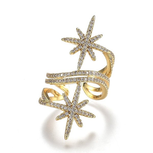 

PandaHall Adjustable Brass Micro Pave Clear Cubic Zirconia Cuff Rings, Open Rings, Wide Band Rings, Long-Lasting Plated, Star, Real 18K Gold...