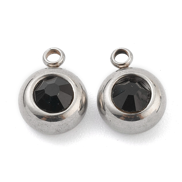 

PandaHall 201 Stainless Steel Rhinestone Charms, Birthstone Charms, Flat Round, Stainless Steel Color, Jet, 12x9x5mm, Hole: 1.8mm Stainless..., Black