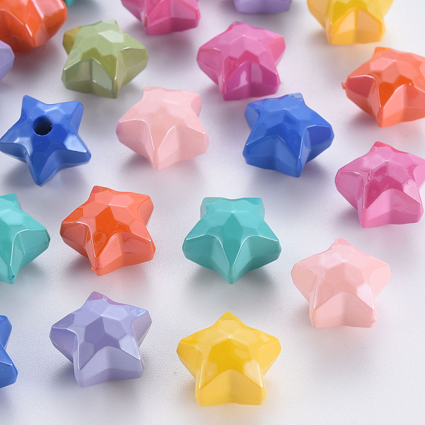 

PandaHall Pearlized Opaque Acrylic Beads, Faceted, Half Drilled, Star, Mixed Color, 17x17.5x13.5mm, Hole: 3.5mm Acrylic Star Multicolor