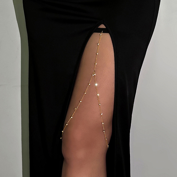 Iron Crystal Rhinestone Elastic Tape Layered Tassel Leg Chains