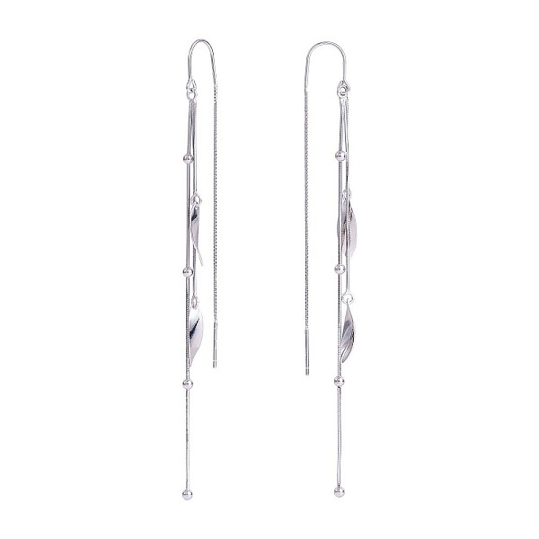 

PandaHall Rhodium Plated 925 Sterling Silver Leaf with Chain Tassel Dangle Earrings, Long Drop Ear Thread for Women, Platinum, 106x4.7mm...