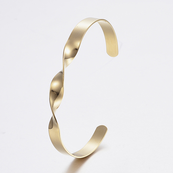 

PandaHall 304 Stainless Steel Cuff Bangles, Twisted, Golden, 2 inchx2-5/8 inch(50x68mm), 7mm 304 Stainless Steel