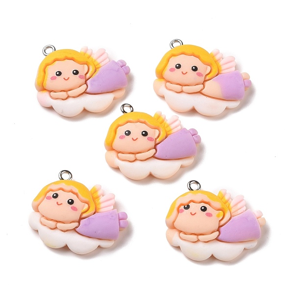 

PandaHall Opaque Resin Pendants, with Platinum Tone Iron Loops, Fairy, Lilac, 26x28x7mm, Hole: 2mm Resin Angel & Fairy Purple