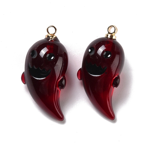 

PandaHall Halloween Transparent Resin Pendants, with Light Gold Tone Metal Loops, Ghost, Dark Red, 23.5x11x9.5mm, Hole: 1.5mm Resin Ghost