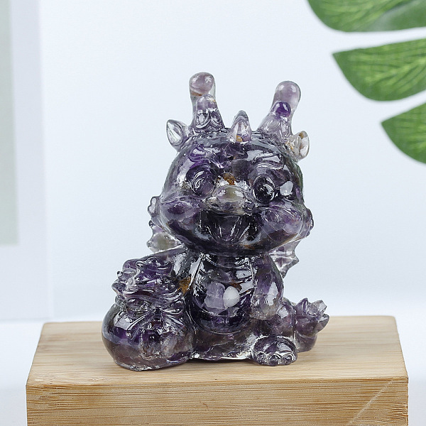 

PandaHall Resin Dragon Display Decoration, with Natural Amethyst Chips inside Statues for Home Office Decorations, 55x40x70mm Amethyst...