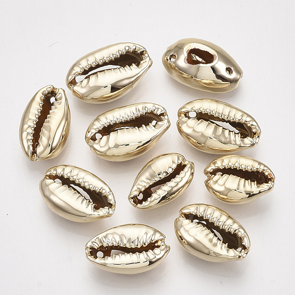 

PandaHall UV Plated Freshwater Shell Links connectors, Cowrie Shell, Golden, 13~16x8~10x6~7mm, Hole: 1~1.2mm Shell Shell Shape