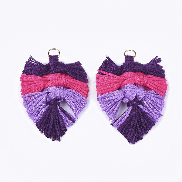 

PandaHall Gradient Color Polycotton(Polyester Cotton) Tassel Big Pendant, with Iron Findings, Leaf, Light Gold, Colorful, 53~60x40~45x5~6mm...