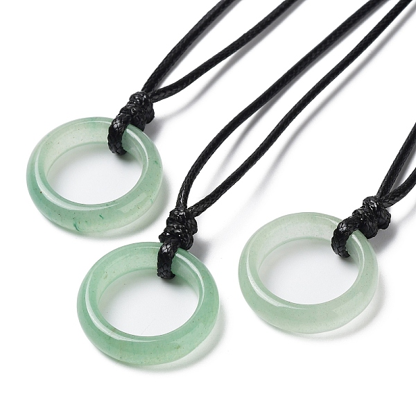 

PandaHall Natural Green Aventurine Ring Pendant Necklace with Waxed Cords, 29.53~29.92 inch(75~76cm), Pendant: 24x6mm Green Aventurine Ring