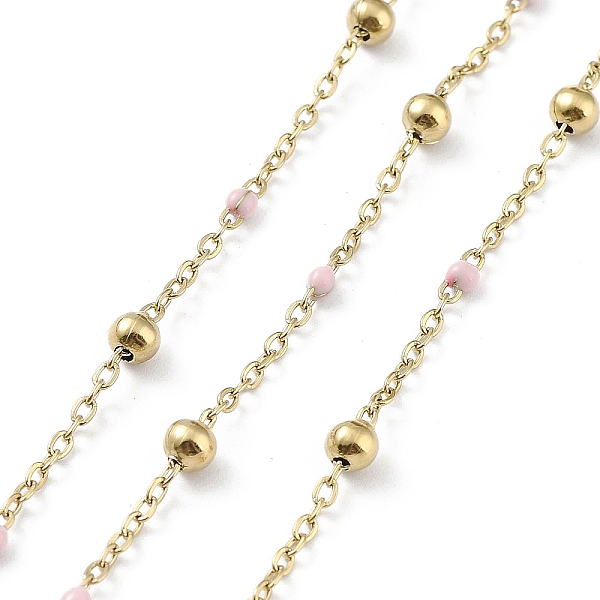 

PandaHall Ion Plating(IP) 304 Stainless Steel Cable Chain, with Enamel, Soldered, Pink, Beads: 3.5~3.6x3.5mm, Link: 5x2x2mm and 2x1.5x0.3mm...