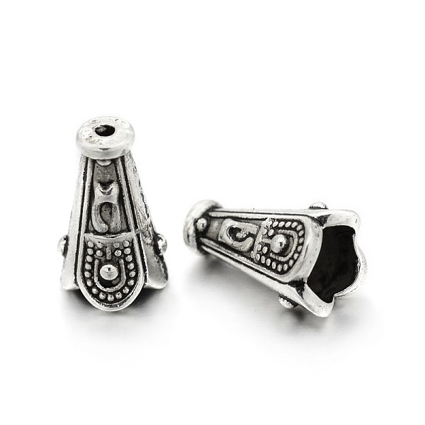 

PandaHall 4-Petal Tibetan Style Alloy Bead Cones, Lead Free & Cadmium Free, Antique Silver, 12.5x7.5mm, Hole: 1mm and 5mm Alloy
