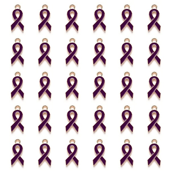 

PandaHall Alloy Enamel Pendants, Awareness Ribbon Shape, Light Gold Plated, Purple, 20x10x2mm, Hole: 2mm Alloy+Enamel Others Purple