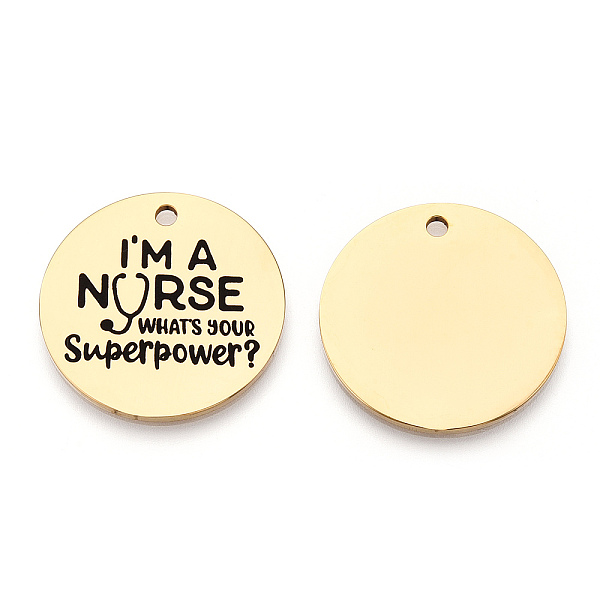 

PandaHall 201 Stainless Steel Pendants, Flat Round with Word I'm a Nurse, Golden, 30x1.5mm, Hole: 2mm 201 Stainless Steel Flat Round