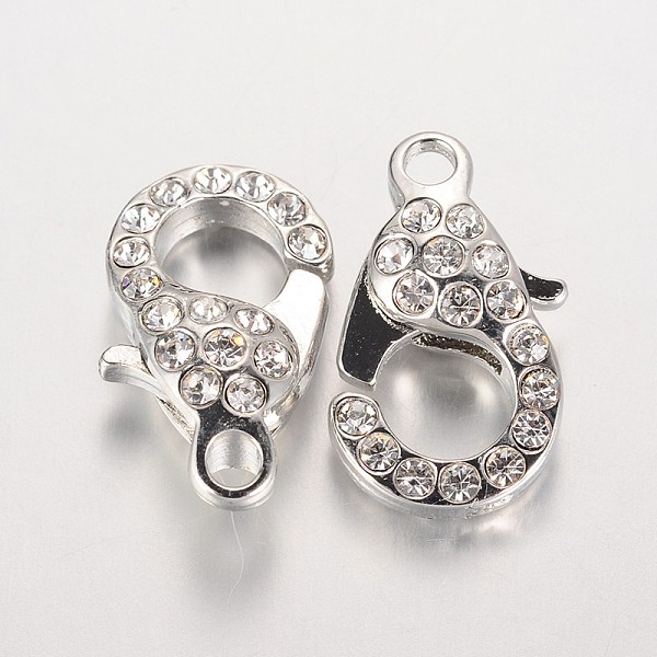 

PandaHall Alloy Glass Rhinestone Lobster Claw Clasps, Platinum, 21x12.5x7mm, Hole: 2.5mm Alloy+Rhinestone Others