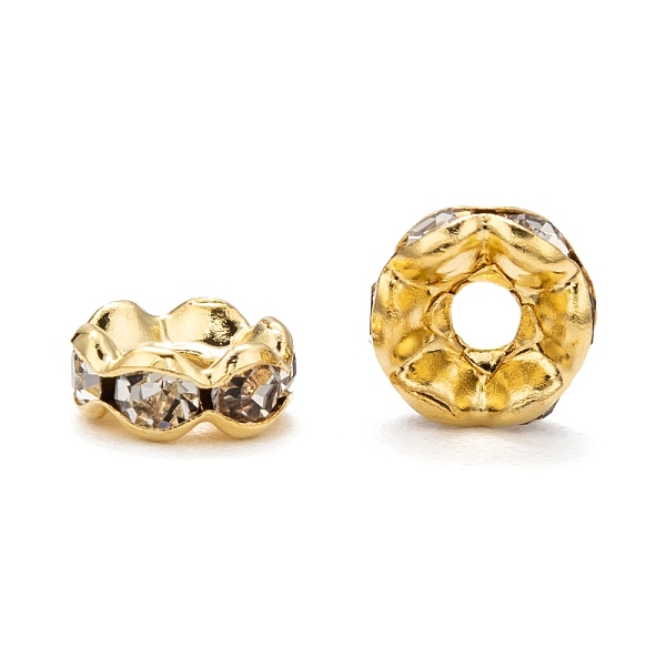 

PandaHall Brass Rhinestone Spacer Beads, Grade A, Waves Edge, Rondelle, Golden Color, Clear, Size: about 6mm in diameter, 3mm thick, hole...