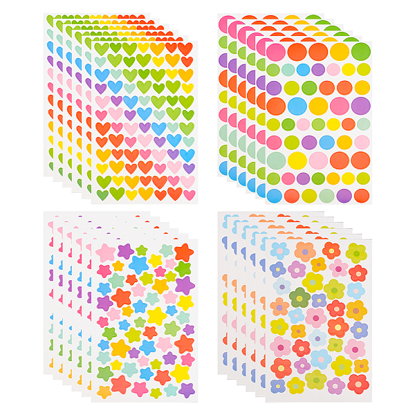 PandaHall GOMAKERER 24 Sheets 4 Styles Self-Adhesive Stickers, Heart Star Sticker Dot Stickers Flower Laptop Stickers for Scrapbooking...