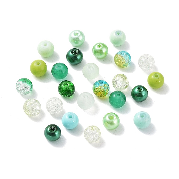 

PandaHall Glass Beads, Round, Mixed Style, Green, 8~8.5x7.5mm, Hole: 0.8mm, 300pcs/bag Glass Round Green