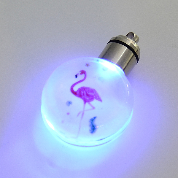 

PandaHall Glass Luminous Pendants, Cadmium Free & Lead Free, Built-in Battery, with Alloy Findings, Flat Round with Flamingo Pattern..., Red