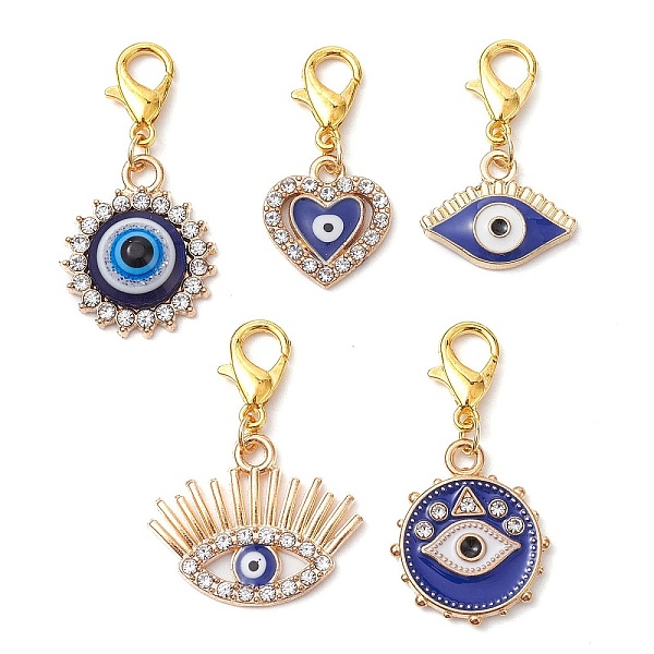 

PandaHall Evil Eye Alloy Enamel & Rhinestone Pendent Decorations, with Alloy Lobster Claw Clasps, Mixed Shapes, 24.5~32mm Alloy...