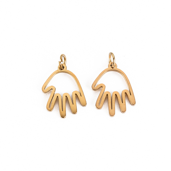 

PandaHall 304 Stainless Steel Charms, with Jump Rings, Laser Cut, Hollow, Palm, Real 14K Gold Plated, 10.5x8.5x0.5mm, Jump Ring: 2.8x0.5mm...