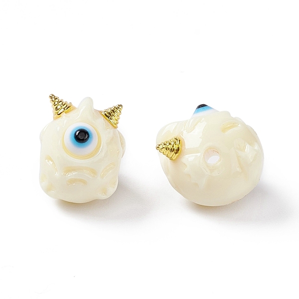 

PandaHall Halloween Opaque Resin Beads, with Golden Tone Alloy Horns, Single-Eye Monster, Beige, 13x10.5x12mm, Hole: 1.8mm Resin Others..., Yellow