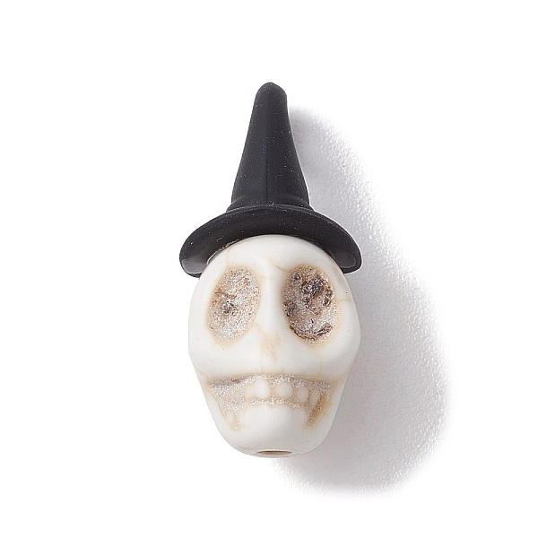 

PandaHall Halloween Synthetic Turquoise Dyed Pendants, Skull Charms with Black Resin Witch Hats, Floral White, 24.5x10.5x12mm, Hole: 1.6mm...