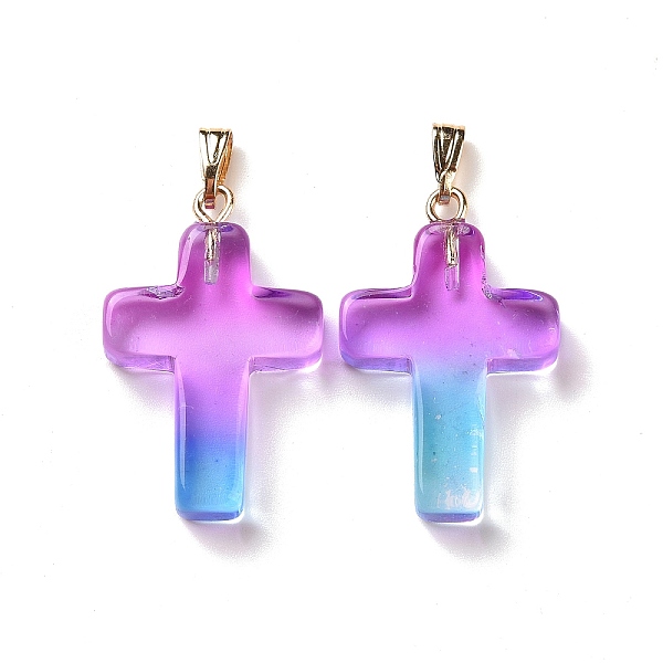 

PandaHall Two Tone Transparent Glass Pendants, with Golden Plated Iron Findings, Cross, Deep Sky Blue, 28.5x18x4.5mm, Hole: 5.5x3mm...