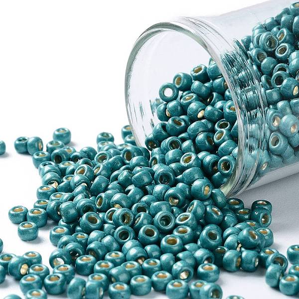 

PandaHall TOHO Round Seed Beads, Japanese Seed Beads, (PF569F) PermaFinish Turquoise Metallic Matte, 8/0, 3mm, Hole: 1mm, about 1110pcs/50g..., Cyan