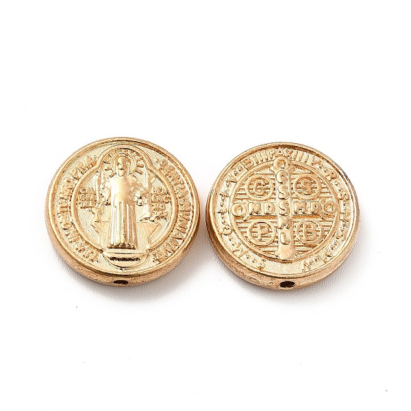 

PandaHall Alloy Beads, Flat Round with Cssml Ndsmd Cross God Father/Saint Benedict, Light Gold, 14.5x3.5mm, Hole: 1.2mm Alloy Flat Round