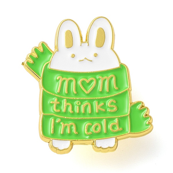 

PandaHall Animal Enamel Pins, Light Gold Alloy Brooches, Word Mom Thinks I'm Cold, Rabbit & Scarf, 28x25x1mm Alloy+Enamel Rabbit