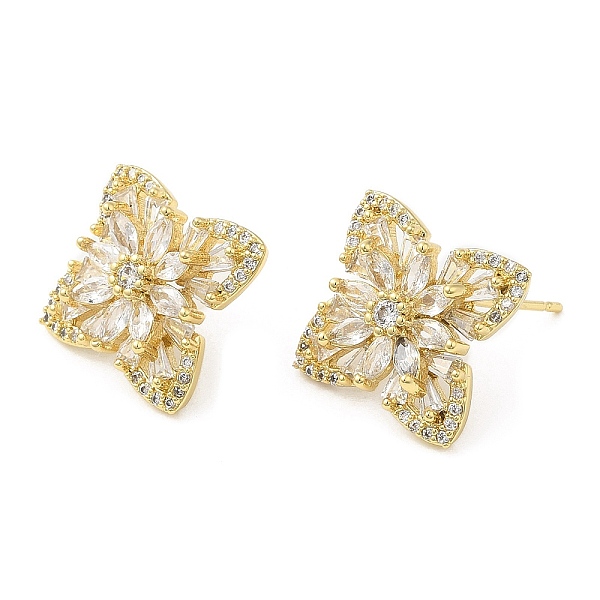 

PandaHall Cubic Zirconia Flower Stud Earrings, Brass Earrings for Women, Real 18K Gold Plated, 20x20mm Cubic Zirconia Flower Clear