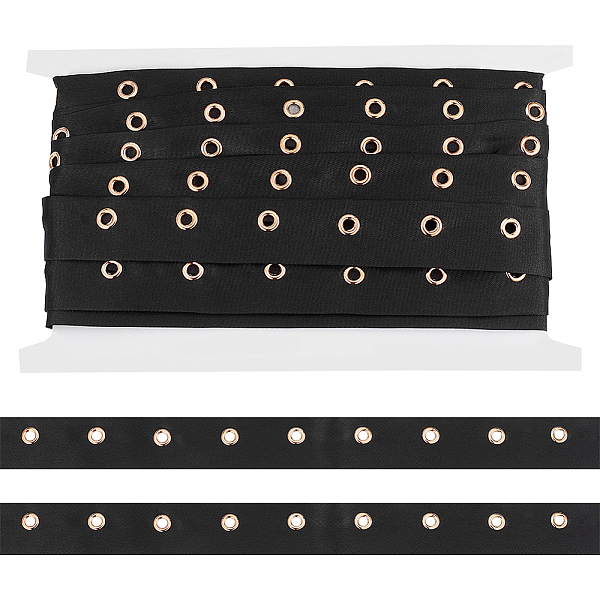 

PandaHall BENECREAT 5 Yards Black Cotton Eyelet Tape, 1 inch Wide Grommet Twill Tape Trim Ribbon Strip with Gold Metal Eyelet Ring for...