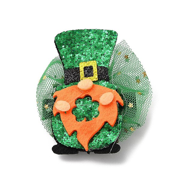 

PandaHall Saint Patrick's Day Sequins Felt Alligator Hair Clips, with Iron Clips, for Girl Child, Gnome, 65x60x18mm Felt Gnome