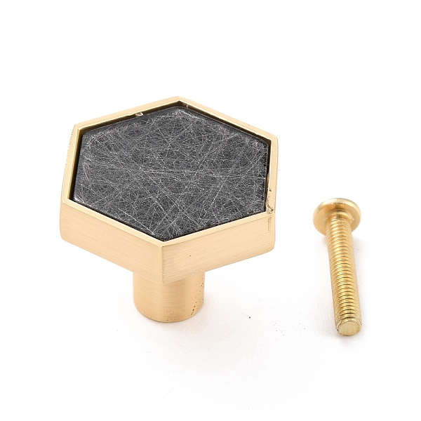 

PandaHall Hexagon with Marble Pattern Brass Box Handles & Knobs, with Resin Cabochons and Iron Screws, Matte Gold Color, Gray...