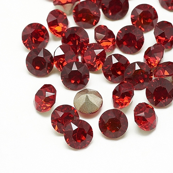 

PandaHall Pointed Back Glass Rhinestone Cabochons, Back Plated, Faceted, Diamond, Siam, 6x5.5mm Glass Rhinestone Flat Round Red
