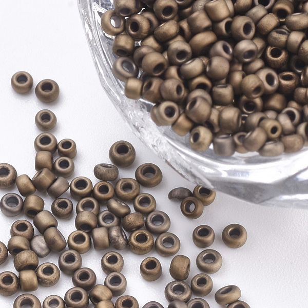 PandaHall Glass Seed Beads, Frosted Style, Metallic, Round, Saddle Brown, 2.3x1.5mm, Hole: 0.8mm, about 30000pcs/bag, about 450g/bag Glass...