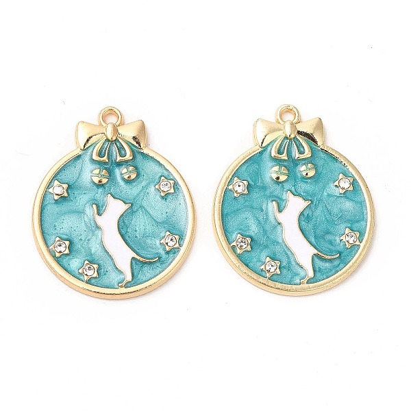 

PandaHall Alloy Enamel Pendants, with Rhinestone, Cadmium Free & Nickel Free & Lead Free, Golden, Flat Round with Cat & Star Pattern..., Green