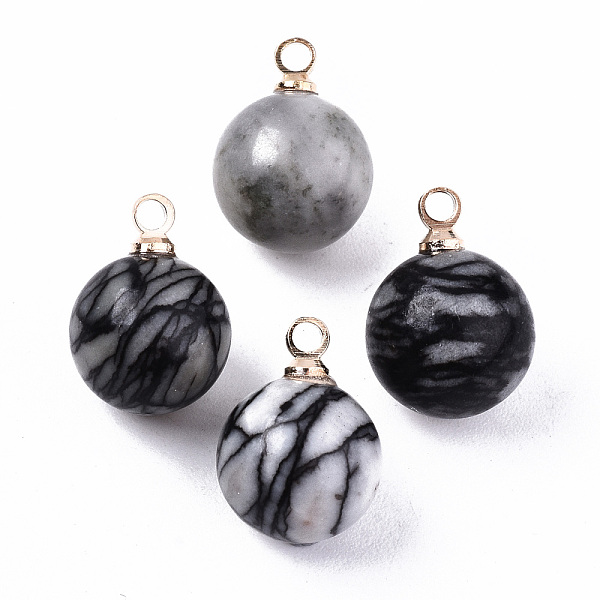

PandaHall Natural Netstone Charms, with Golden Plated Brass Loops, Round, 14x10.5mm, Hole: 1.5mm Netstone Round