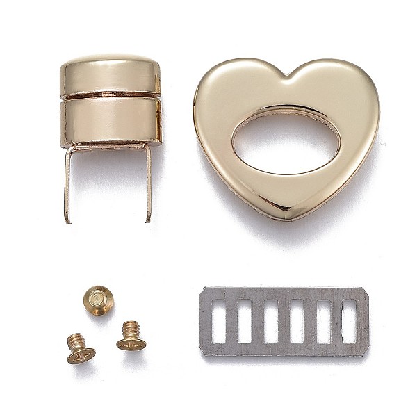 

PandaHall Zinc Alloy Bag Twist Lock Accessories, Handbags Turn Lock, Heart, Light Gold, 26x30x27mm Alloy