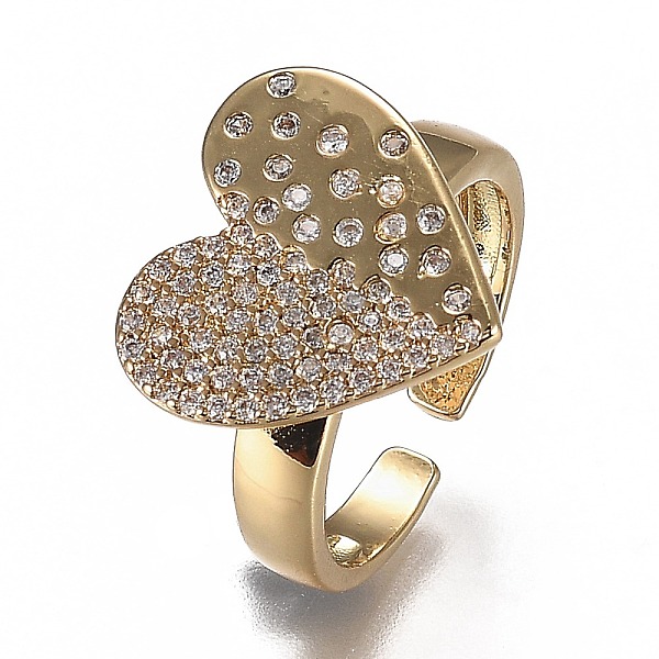 

PandaHall Brass Micro Pave Cubic Zirconia Cuff Rings, Open Rings, Cadmium Free & Lead Free, Heart, Golden, Clear, US Size 6 3/4(17.1mm)...