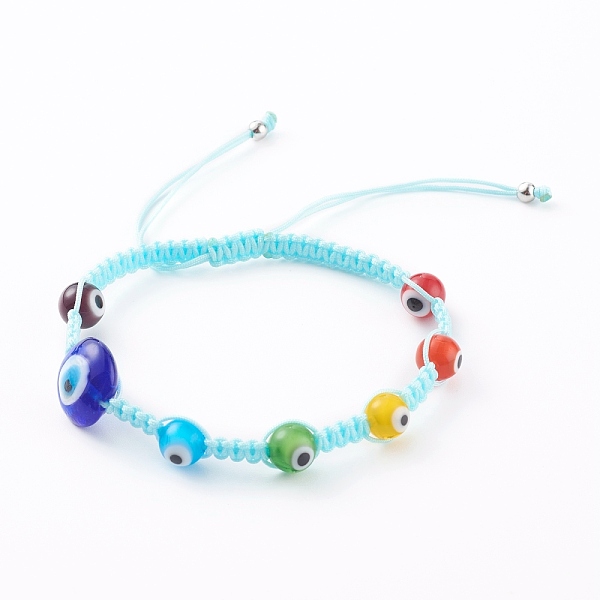 

PandaHall Chakra Jewelry, Adjustable Nylon Thread Braided Bead Bracelets, with Handmade Evil Eye Lampwork Beads, Colorful, Inner Diameter...