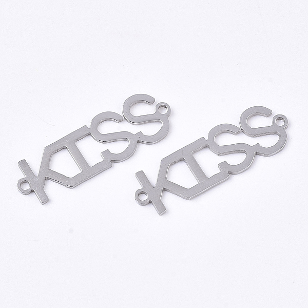 

PandaHall 201 Stainless Steel Links connectors, for Valentine's Day, Laser Cut Links, Word Kiss, Stainless Steel Color, 30x9.5x1mm, Hole...
