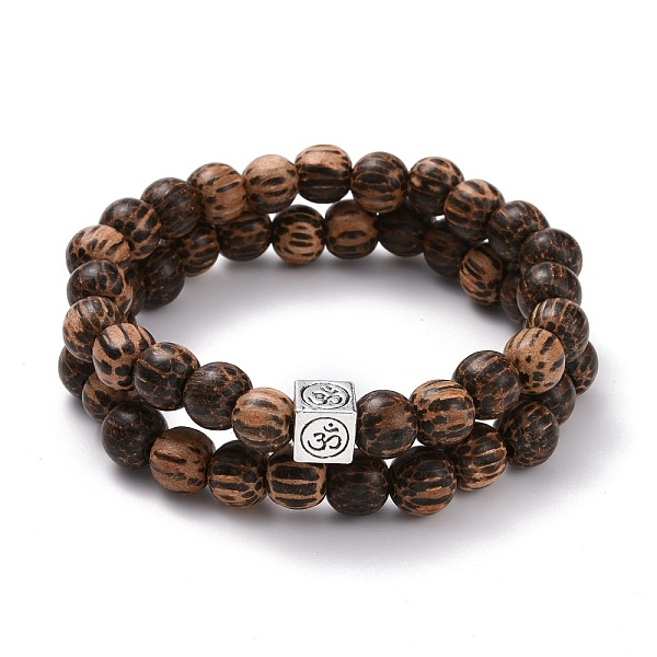 

PandaHall Waxed Natural Bodhi Wood Round Beads Stretch Bracelets Sets, Om Symbol Alloy Cube European Beads Yoga Bracelets for Men Women...