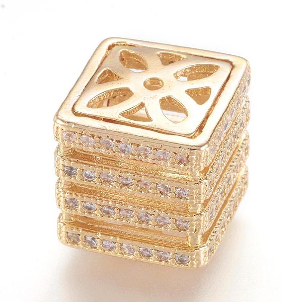 

PandaHall Brass Micro Pave Cubic Zirconia Beads, Real 18K Gold Plated, Cube, Golden, 10.5x10.5x10.5mm, Hole: 1mm Brass+Cubic Zirconia Cube
